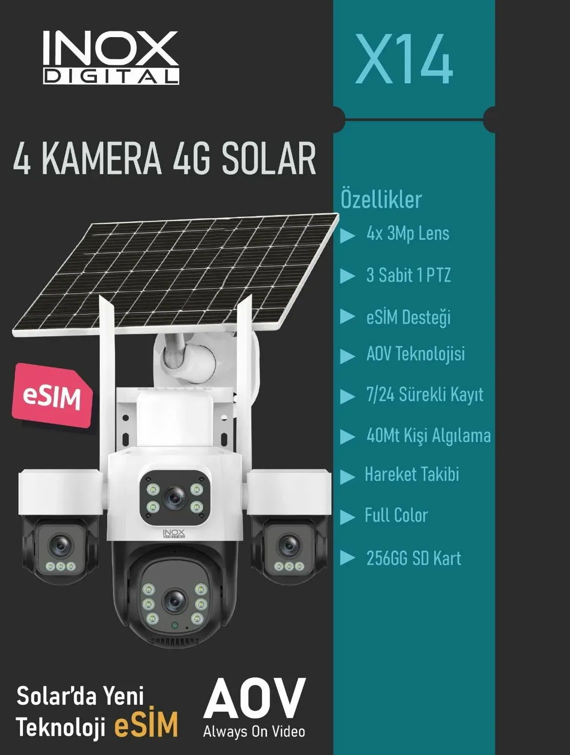 INOX-X14 4LENS ESİM SOLAR KAMERA