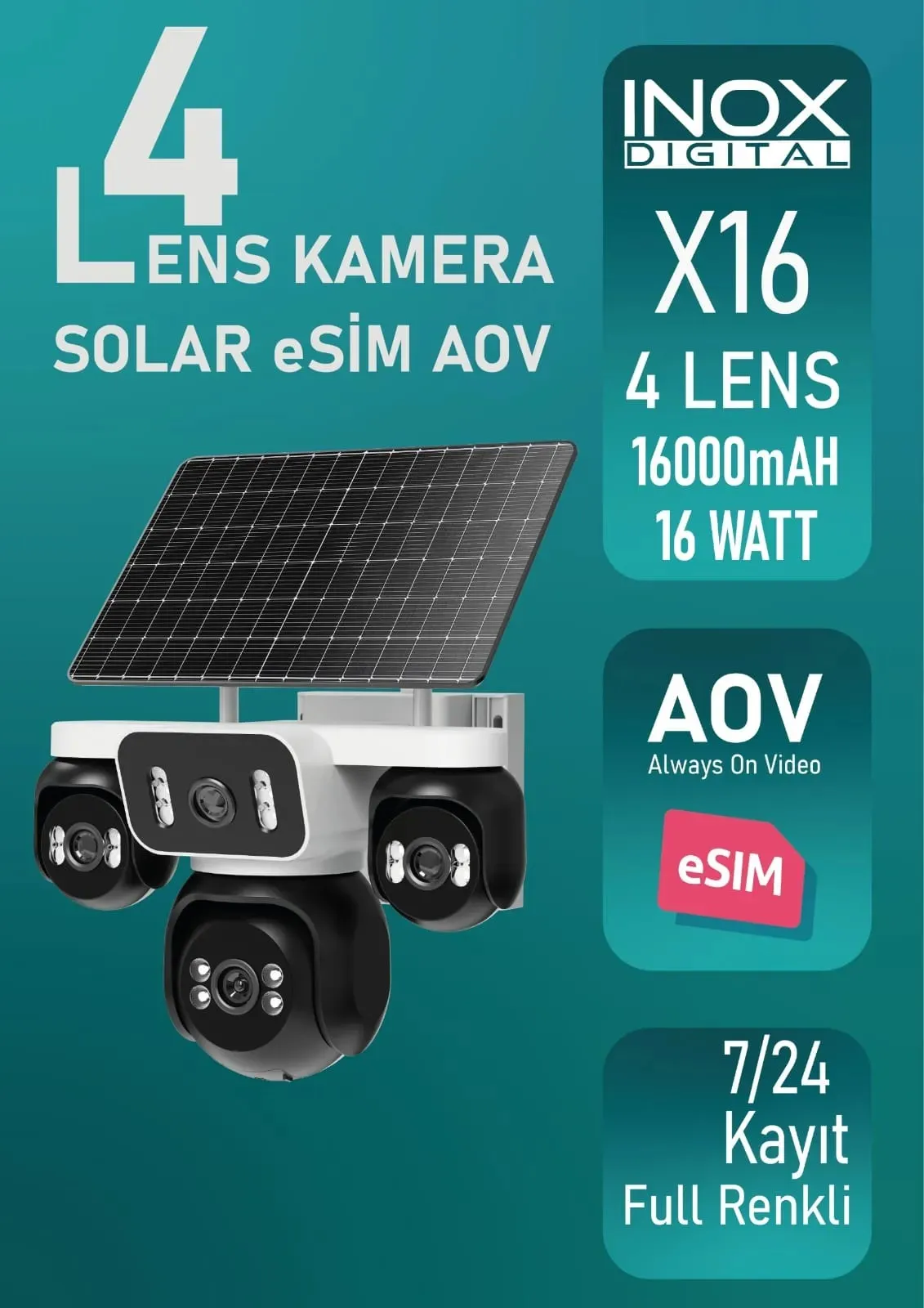 INOX-X16 4 KAMERALI 4G ESİMLİ SOLAR KAMERA