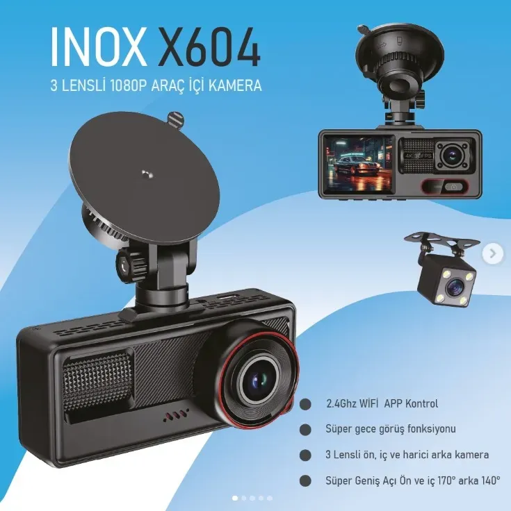 INOX-X604 WİFİ 3 KAMERALI ARAÇ DASHCAM